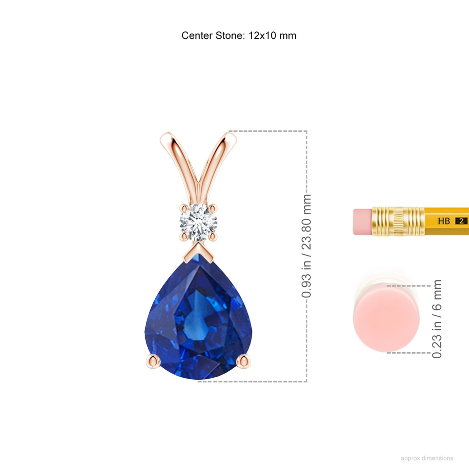 12x10mm AAA Blue Sapphire Teardrop Pendant with Diamond in Rose Gold ruler