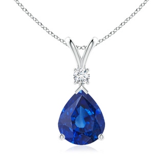 12x10mm AAA Blue Sapphire Teardrop Pendant with Diamond in S999 Silver