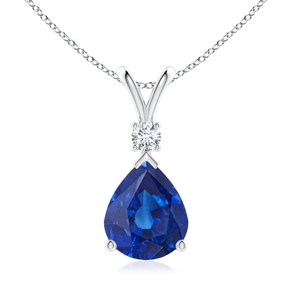 12x10mm AAA Blue Sapphire Teardrop Pendant with Diamond in S999 Silver 