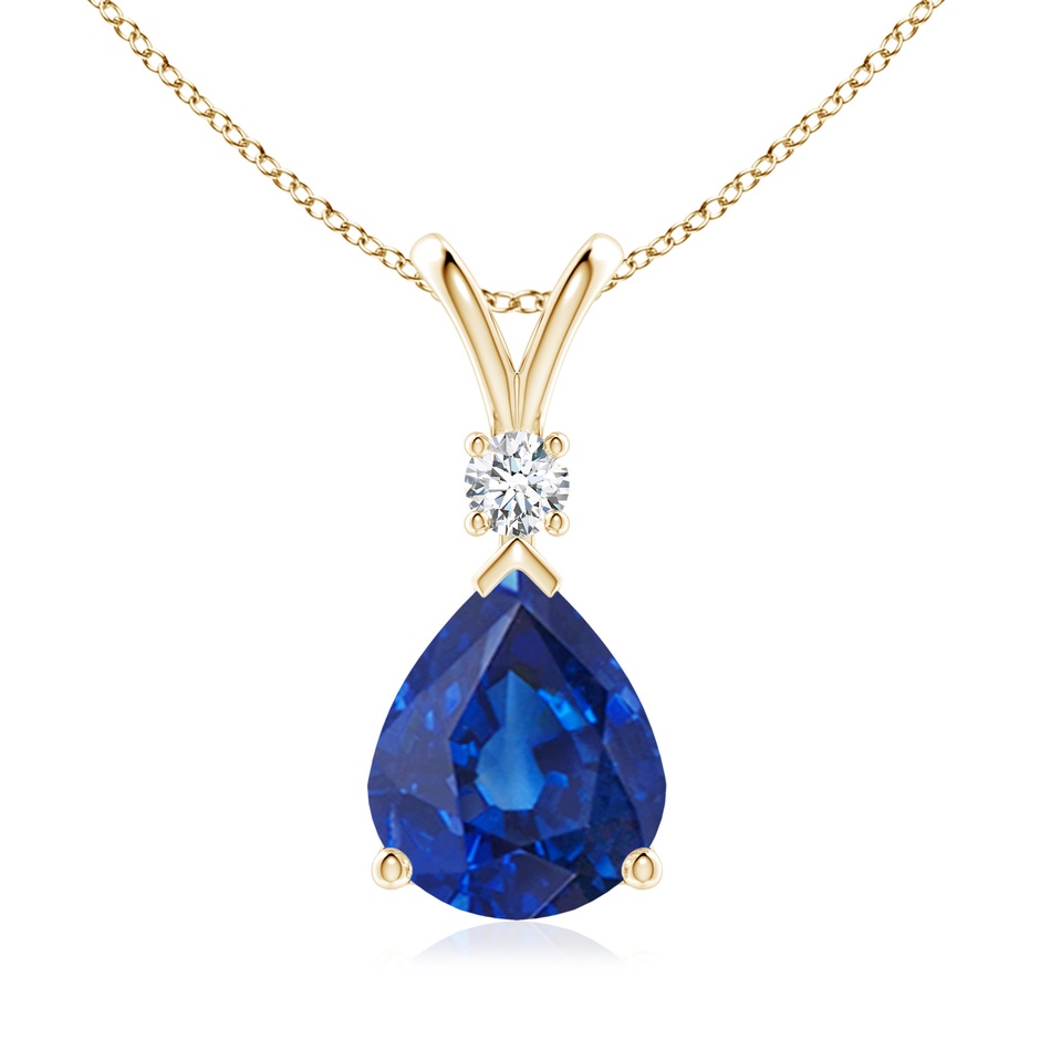 12x10mm AAA Blue Sapphire Teardrop Pendant with Diamond in Yellow Gold 