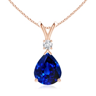 12x10mm AAAA Blue Sapphire Teardrop Pendant with Diamond in 10K Rose Gold