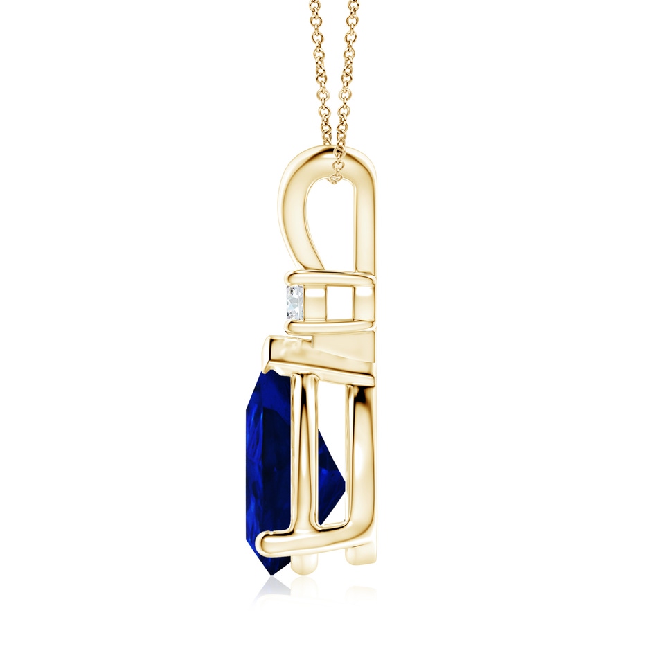 12x10mm Lab-Grown Blue Sapphire Teardrop Pendant with Diamond in 18K Yellow Gold side 199