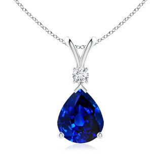 12x10mm Lab-Grown Blue Sapphire Teardrop Pendant with Diamond in P950 Platinum