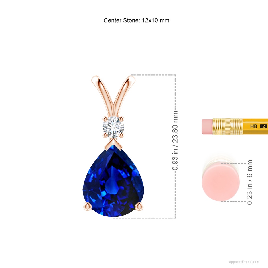 12x10mm Lab-Grown Blue Sapphire Teardrop Pendant with Diamond in Rose Gold ruler