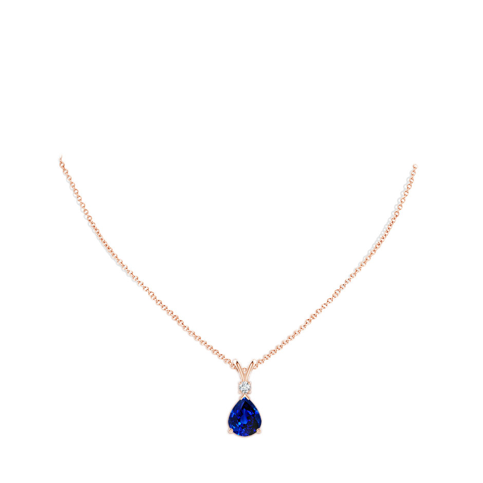 12x10mm Lab-Grown Blue Sapphire Teardrop Pendant with Diamond in Rose Gold pen