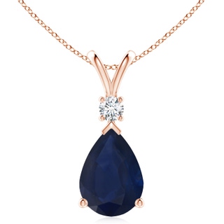 14x10mm A Blue Sapphire Teardrop Pendant with Diamond in 18K Rose Gold