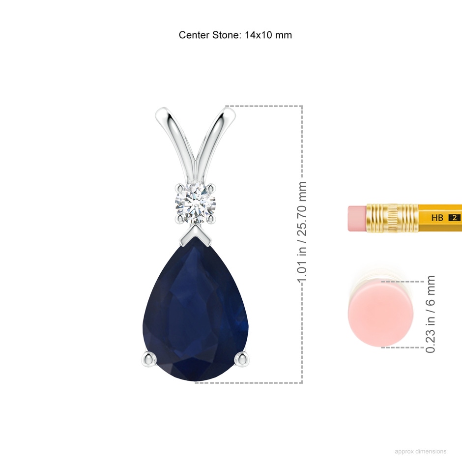 14x10mm A Blue Sapphire Teardrop Pendant with Diamond in P950 Platinum ruler