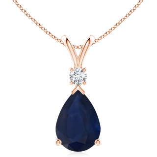 14x10mm A Blue Sapphire Teardrop Pendant with Diamond in Rose Gold