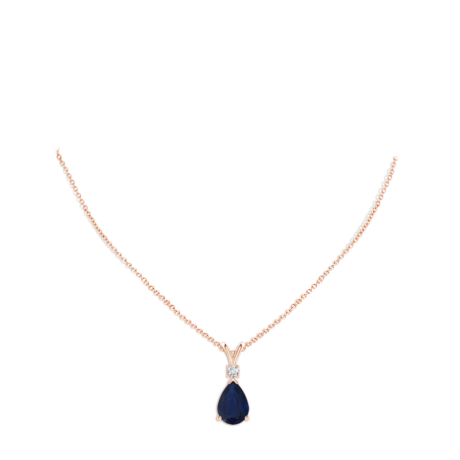 14x10mm A Blue Sapphire Teardrop Pendant with Diamond in Rose Gold pen