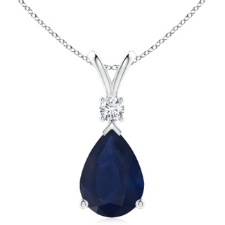 14x10mm A Blue Sapphire Teardrop Pendant with Diamond in S999 Silver