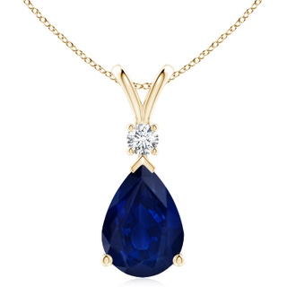 14x10mm AA Blue Sapphire Teardrop Pendant with Diamond in 10K Yellow Gold