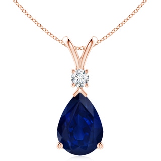 14x10mm AA Blue Sapphire Teardrop Pendant with Diamond in 18K Rose Gold