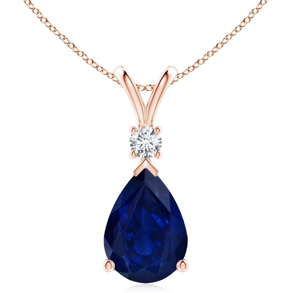 14x10mm AA Blue Sapphire Teardrop Pendant with Diamond in 18K Rose Gold 