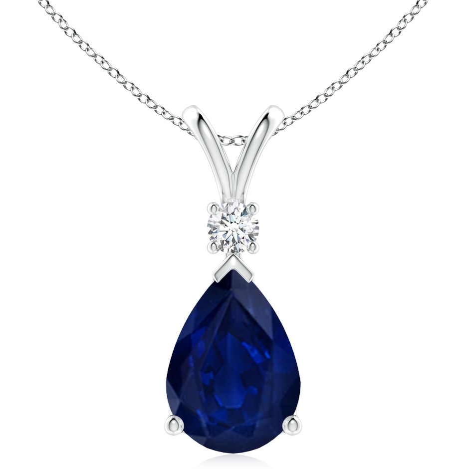 14x10mm AA Blue Sapphire Teardrop Pendant with Diamond in P950 Platinum 