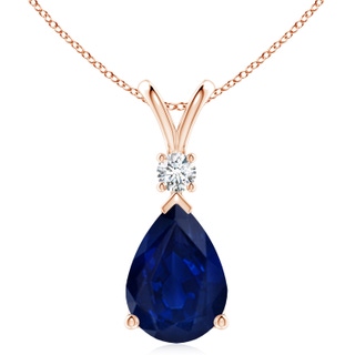 14x10mm AA Blue Sapphire Teardrop Pendant with Diamond in Rose Gold