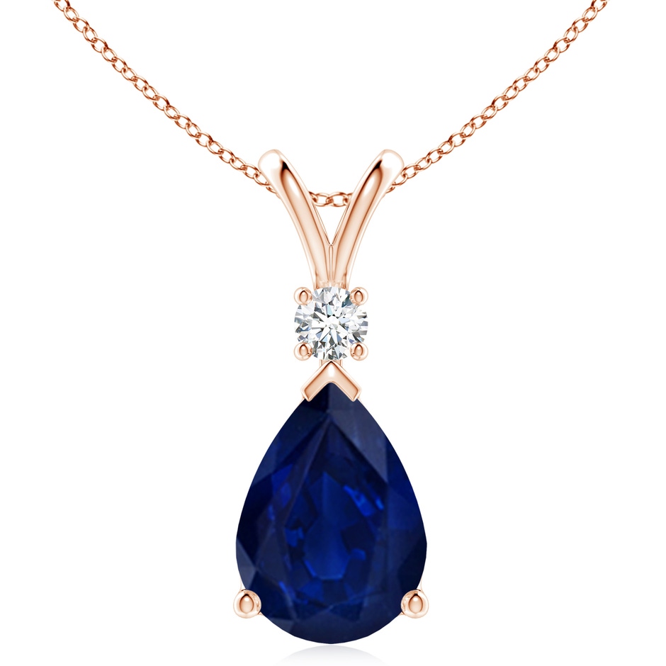 14x10mm AA Blue Sapphire Teardrop Pendant with Diamond in Rose Gold 