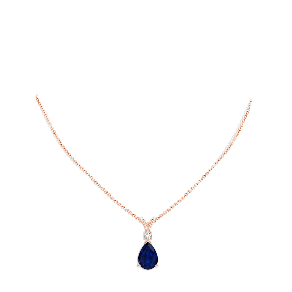 14x10mm AA Blue Sapphire Teardrop Pendant with Diamond in Rose Gold pen