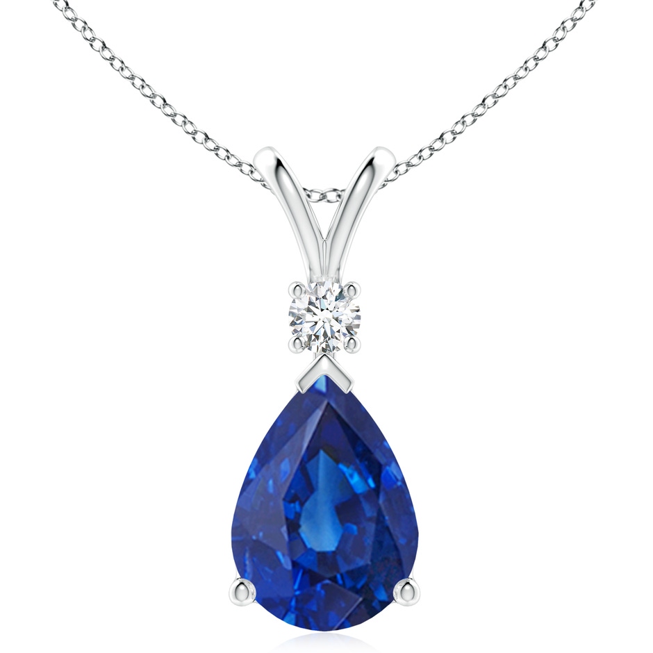 14x10mm AAA Blue Sapphire Teardrop Pendant with Diamond in P950 Platinum 