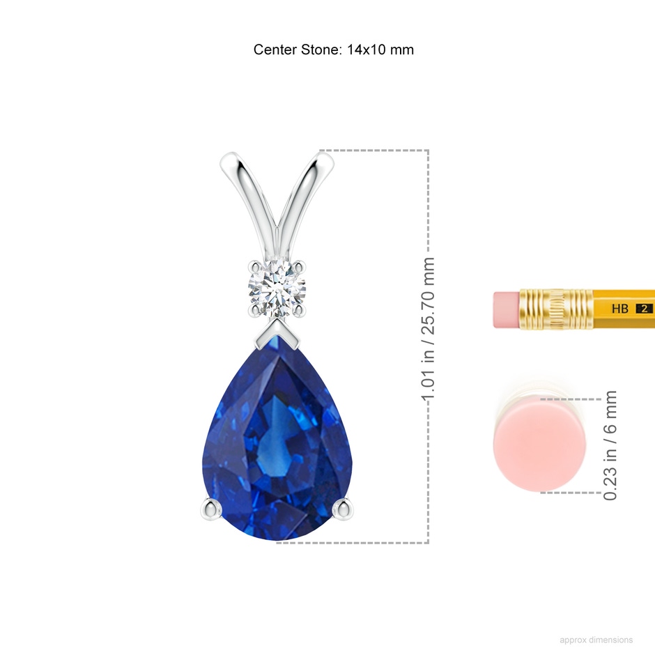 14x10mm AAA Blue Sapphire Teardrop Pendant with Diamond in P950 Platinum ruler