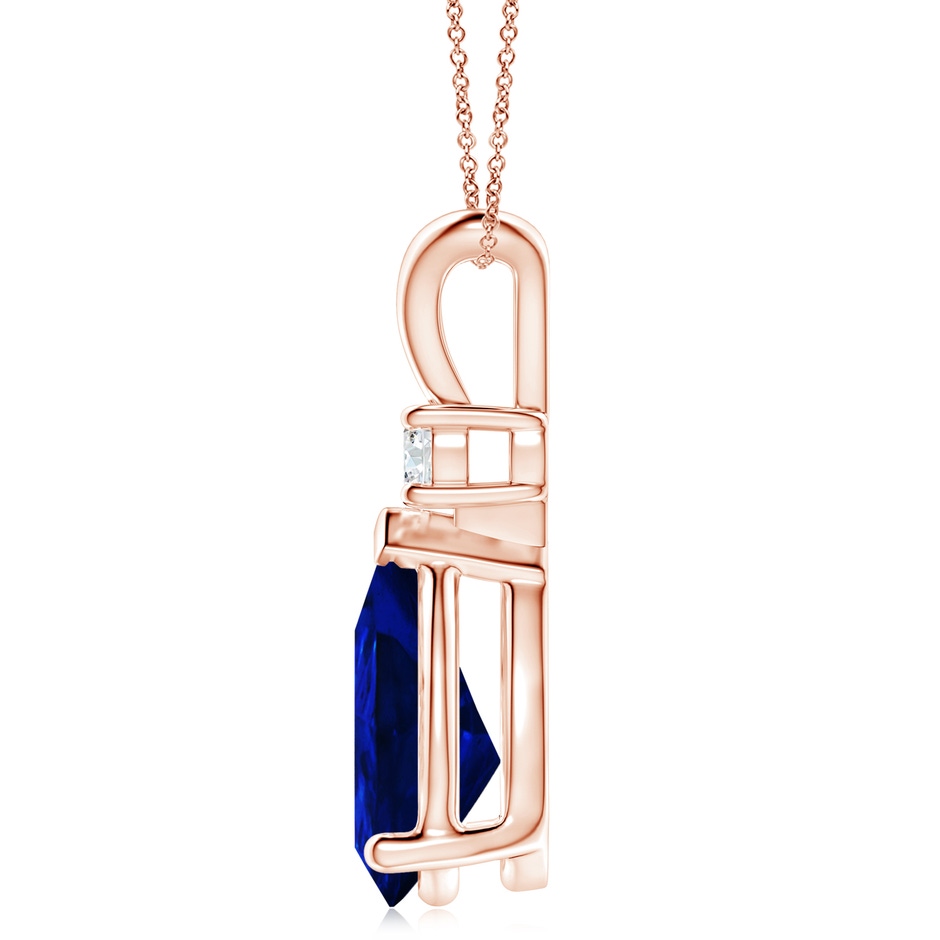 14x10mm Lab-Grown Blue Sapphire Teardrop Pendant with Diamond in 18K Rose Gold side 199