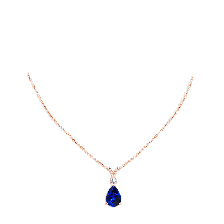 14x10mm Lab-Grown Blue Sapphire Teardrop Pendant with Diamond in 18K Rose Gold pen