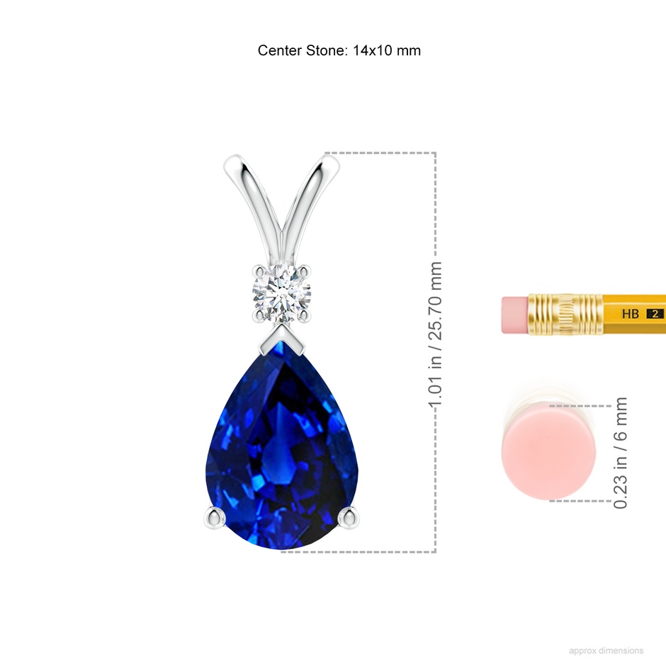 14x10mm AAAA Blue Sapphire Teardrop Pendant with Diamond in S999 Silver ruler