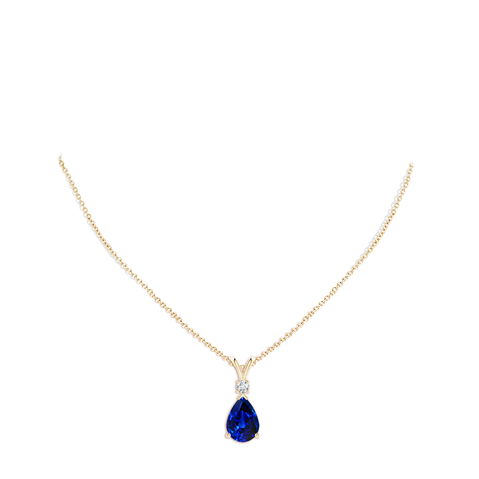 14x10mm Lab-Grown Blue Sapphire Teardrop Pendant with Diamond in Yellow Gold pen