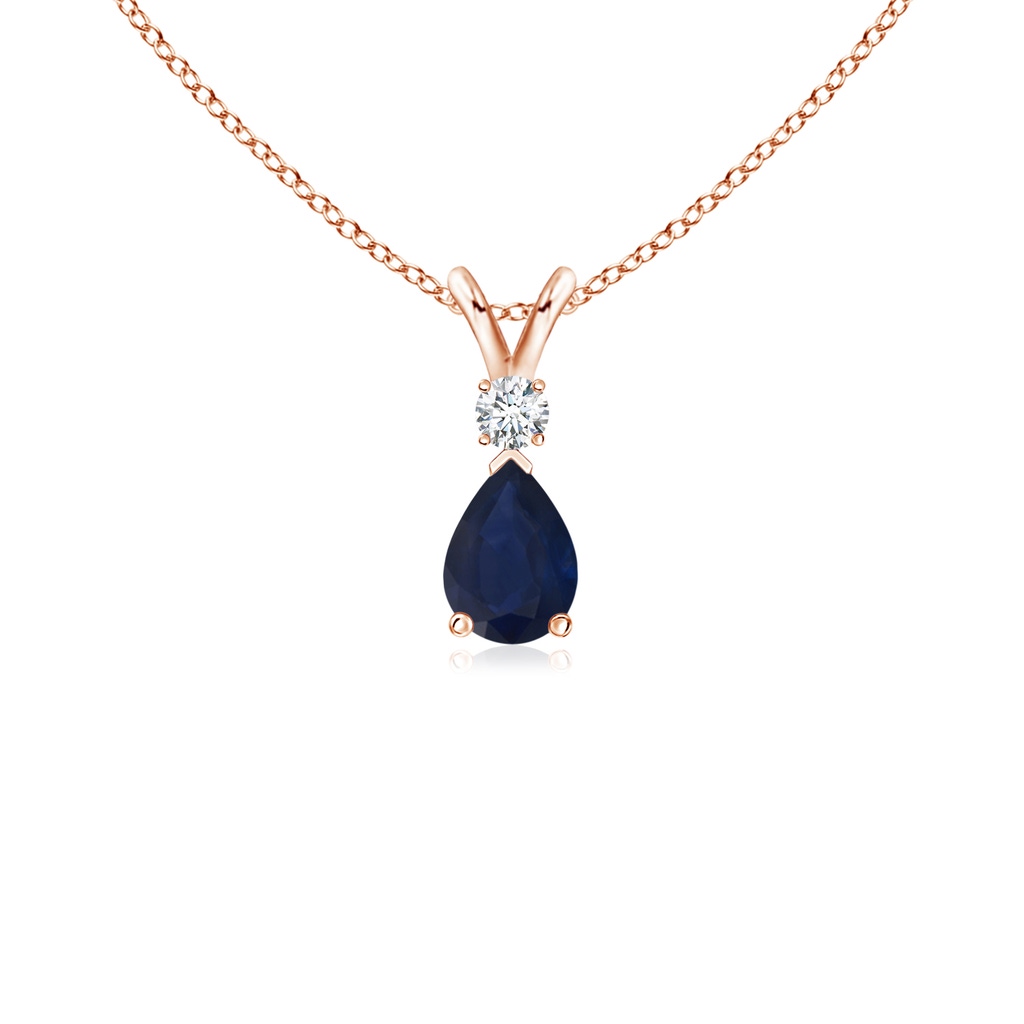 6x4mm A Blue Sapphire Teardrop Pendant with Diamond in 10K Rose Gold