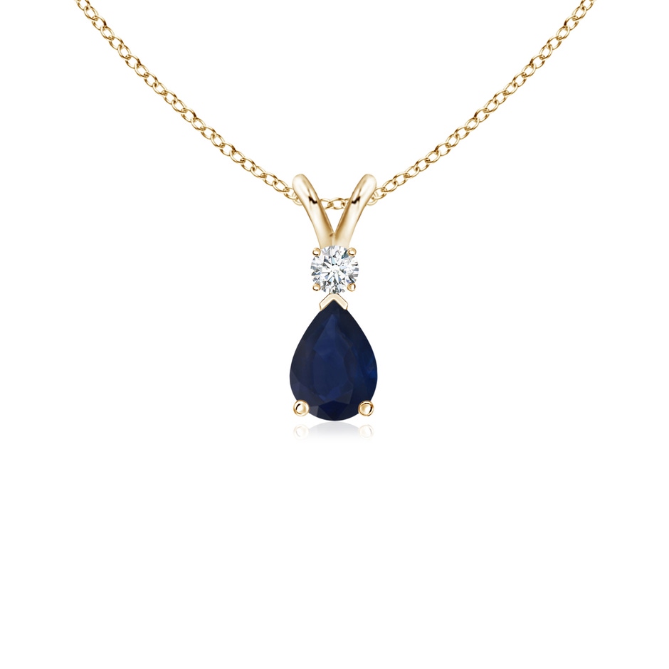 6x4mm A Blue Sapphire Teardrop Pendant with Diamond in 10K Yellow Gold 