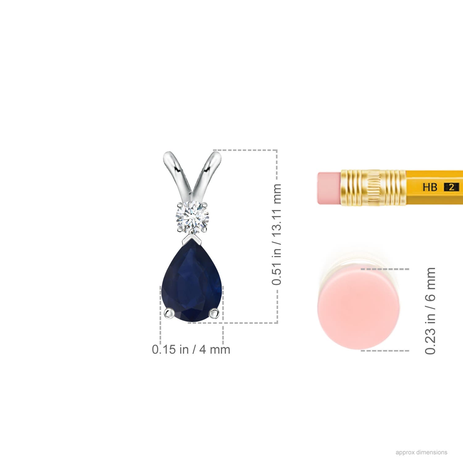6x4mm A Blue Sapphire Teardrop Pendant with Diamond in P950 Platinum - ruler