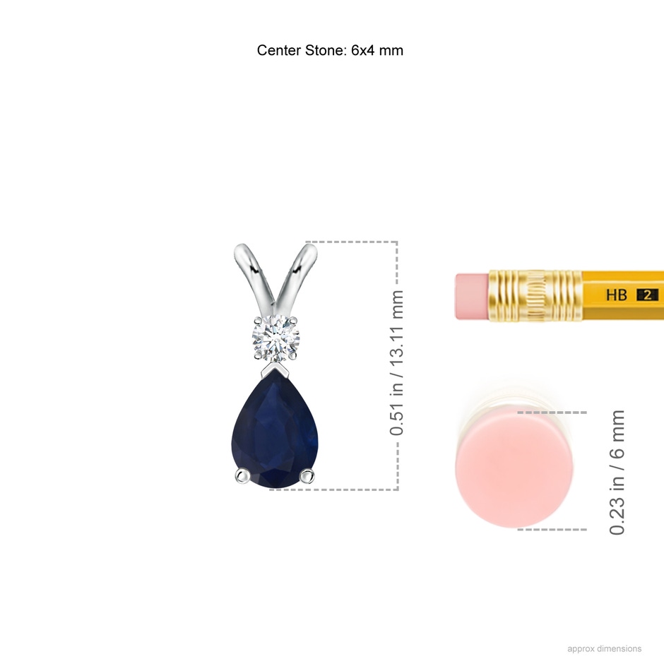 6x4mm A Blue Sapphire Teardrop Pendant with Diamond in P950 Platinum ruler