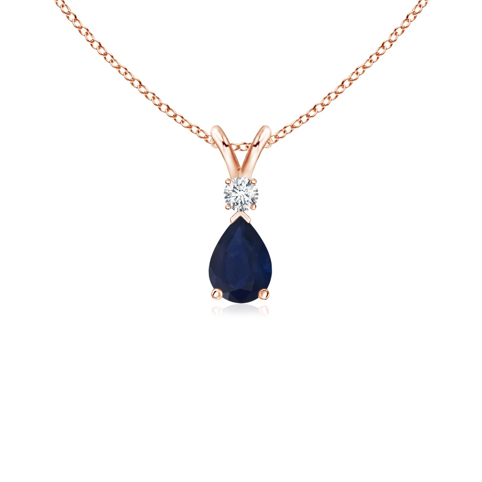 6x4mm A Blue Sapphire Teardrop Pendant with Diamond in Rose Gold 