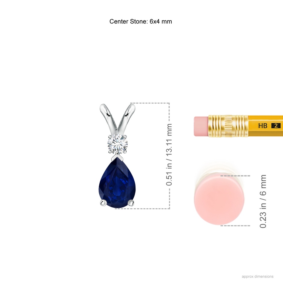 6x4mm AA Blue Sapphire Teardrop Pendant with Diamond in P950 Platinum ruler