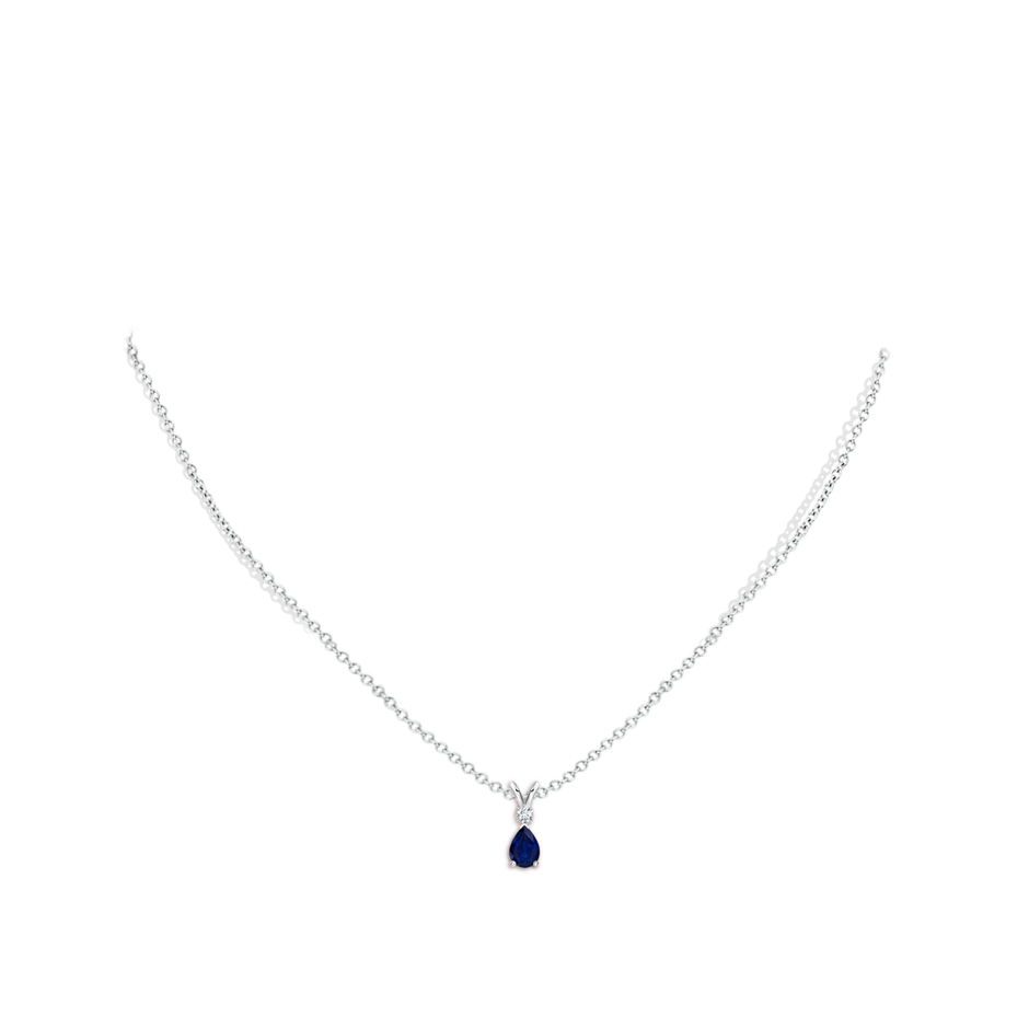 6x4mm AA Blue Sapphire Teardrop Pendant with Diamond in White Gold pen