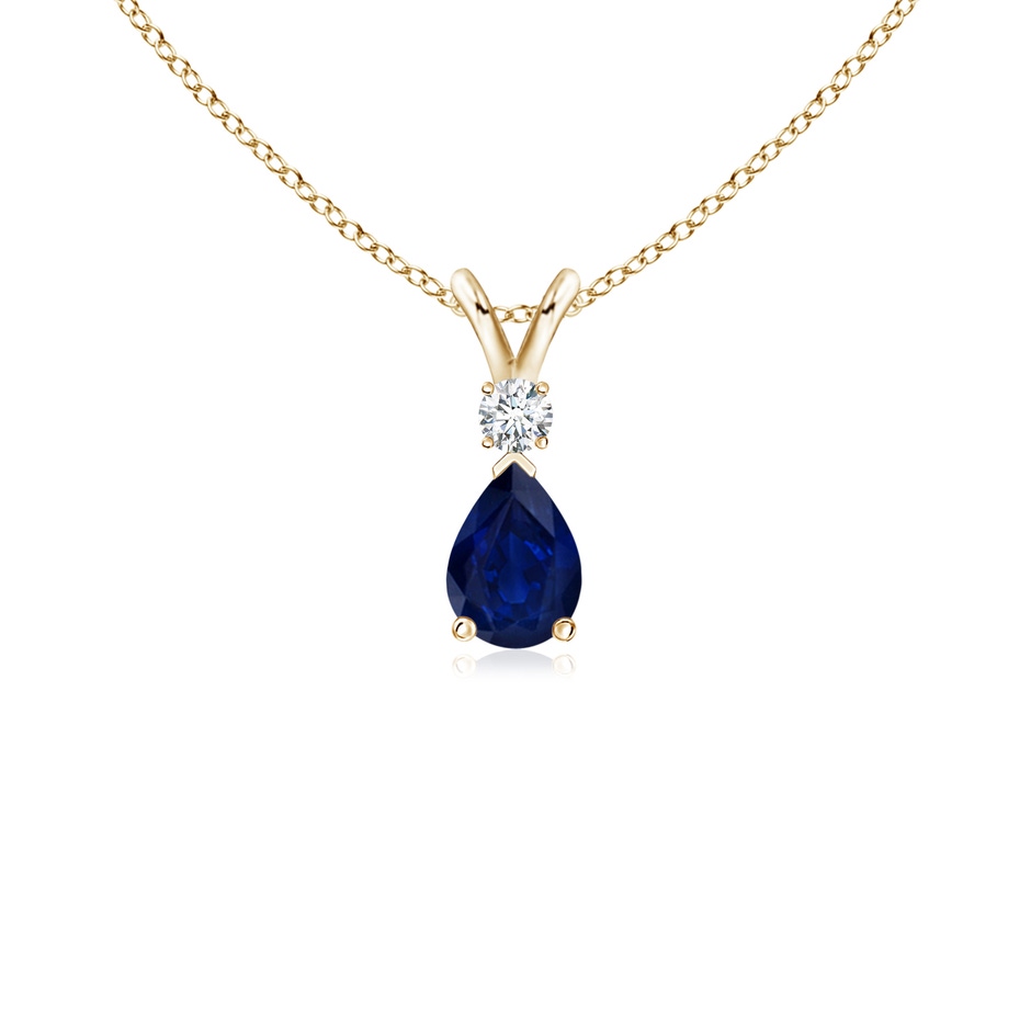 6x4mm AA Blue Sapphire Teardrop Pendant with Diamond in Yellow Gold 