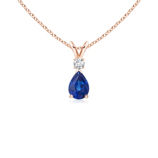 6x4mm AAA Blue Sapphire Teardrop Pendant with Diamond in 10K Rose Gold