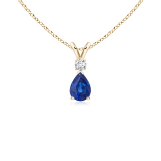 6x4mm AAA Blue Sapphire Teardrop Pendant with Diamond in 10K Yellow Gold