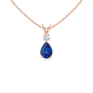 6x4mm AAA Blue Sapphire Teardrop Pendant with Diamond in Rose Gold