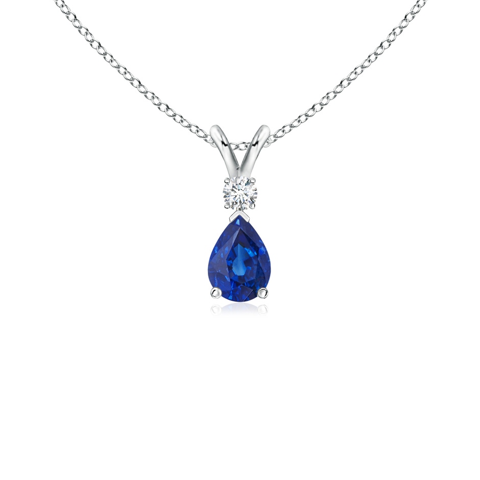 6x4mm AAA Blue Sapphire Teardrop Pendant with Diamond in S999 Silver 