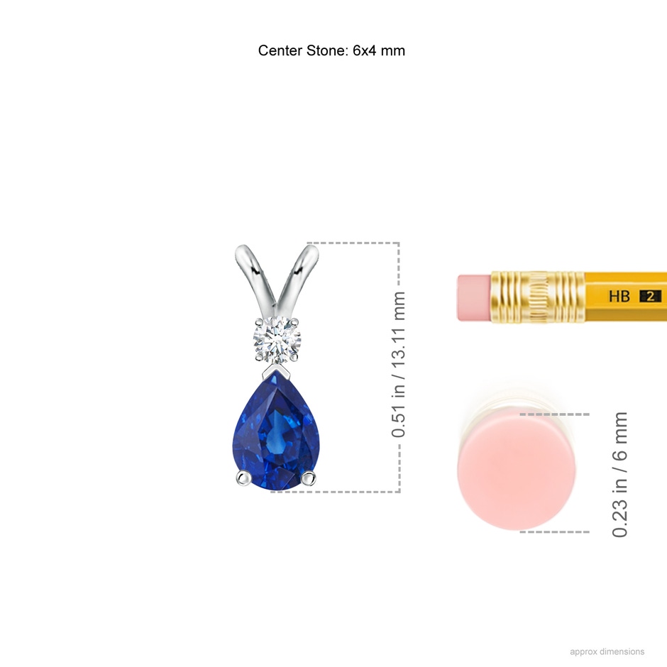 6x4mm AAA Blue Sapphire Teardrop Pendant with Diamond in S999 Silver ruler