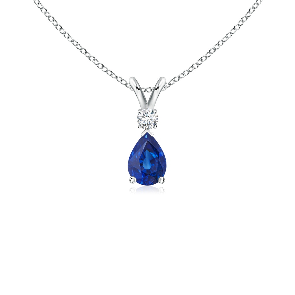 6x4mm AAA Blue Sapphire Teardrop Pendant with Diamond in White Gold