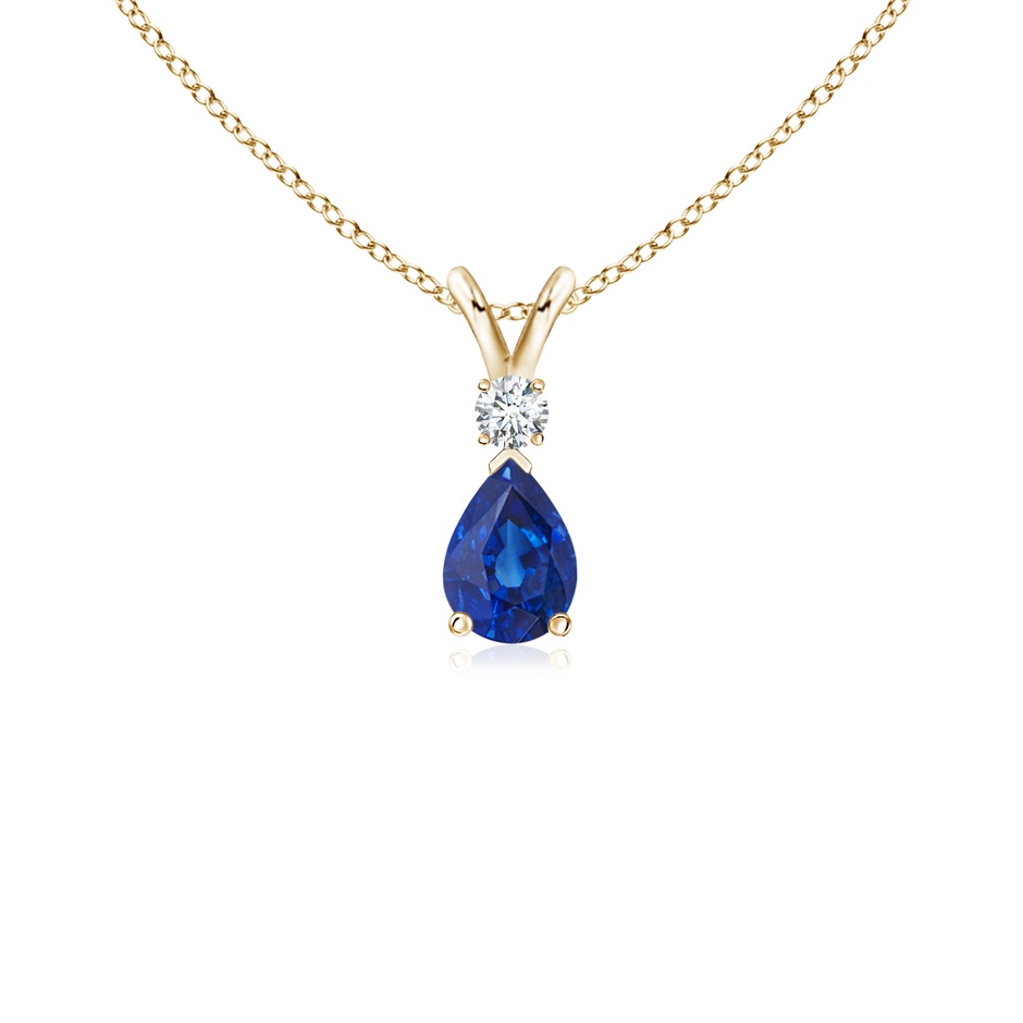 6x4mm AAA Blue Sapphire Teardrop Pendant with Diamond in Yellow Gold 