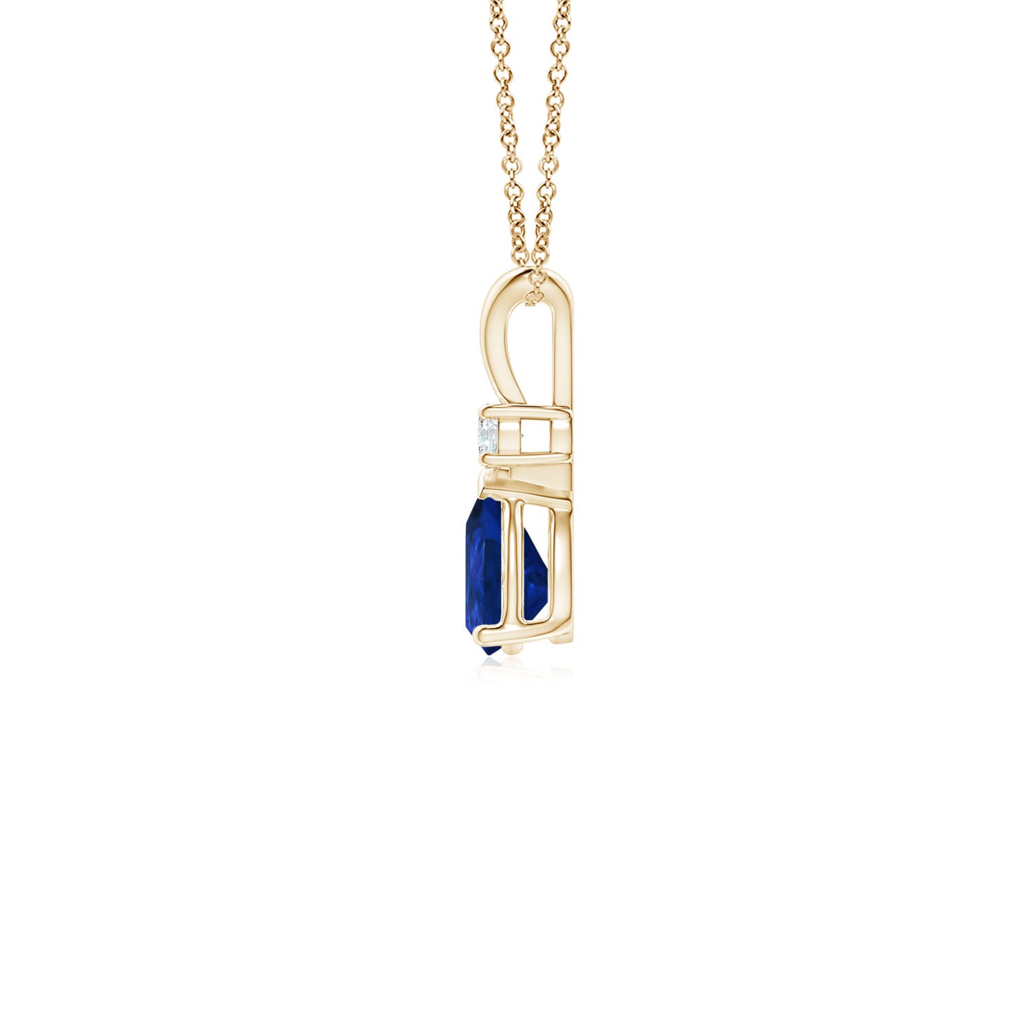 6x4mm AAA Blue Sapphire Teardrop Pendant with Diamond in Yellow Gold - side 2