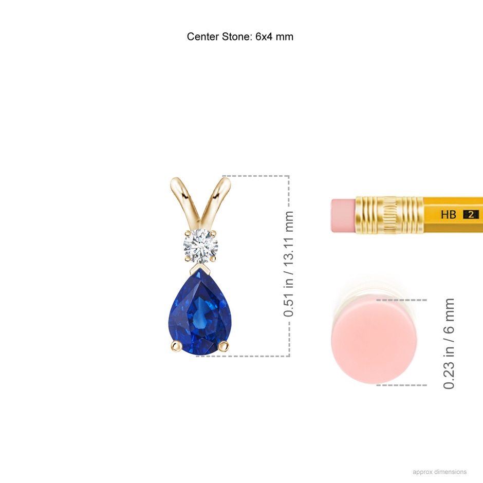 6x4mm AAA Blue Sapphire Teardrop Pendant with Diamond in Yellow Gold ruler