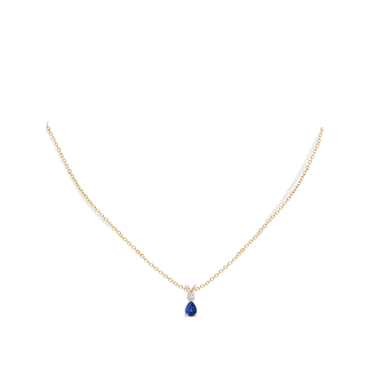 6x4mm AAA Blue Sapphire Teardrop Pendant with Diamond in Yellow Gold - body_neck