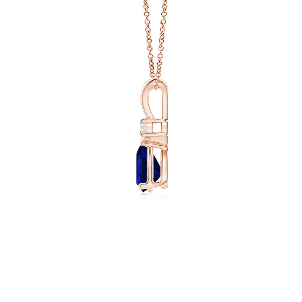 6x4mm AAAA Blue Sapphire Teardrop Pendant with Diamond in Rose Gold - side 199