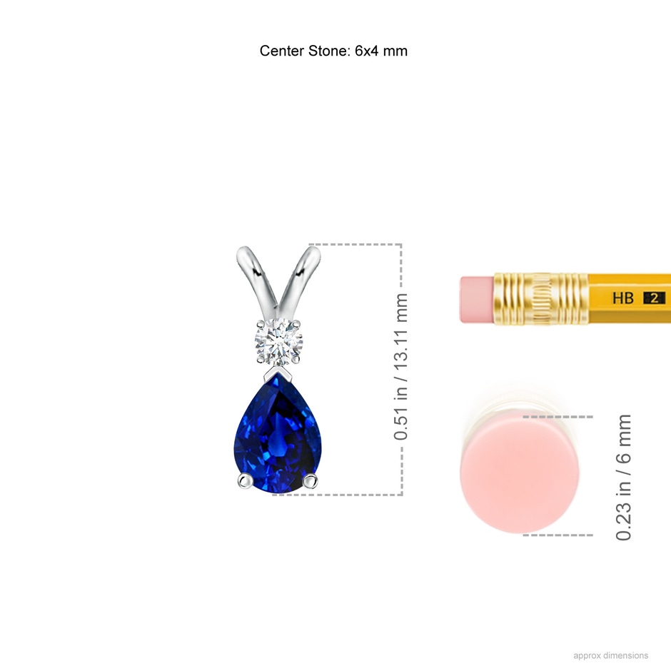 6x4mm AAAA Blue Sapphire Teardrop Pendant with Diamond in S999 Silver ruler