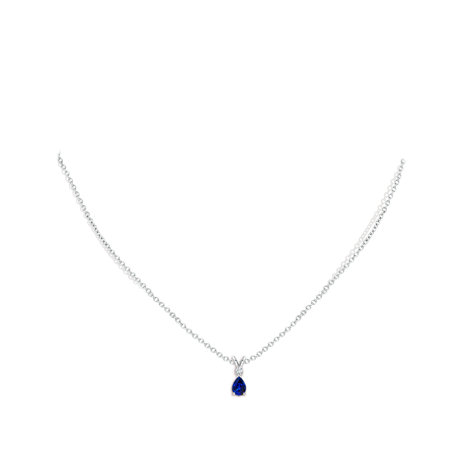 6x4mm AAAA Blue Sapphire Teardrop Pendant with Diamond in S999 Silver pen