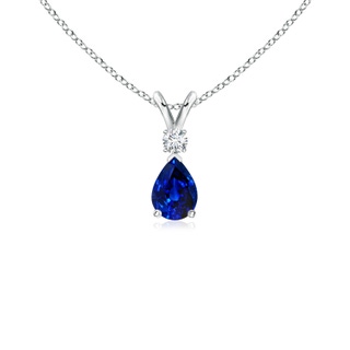 6x4mm AAAA Blue Sapphire Teardrop Pendant with Diamond in White Gold