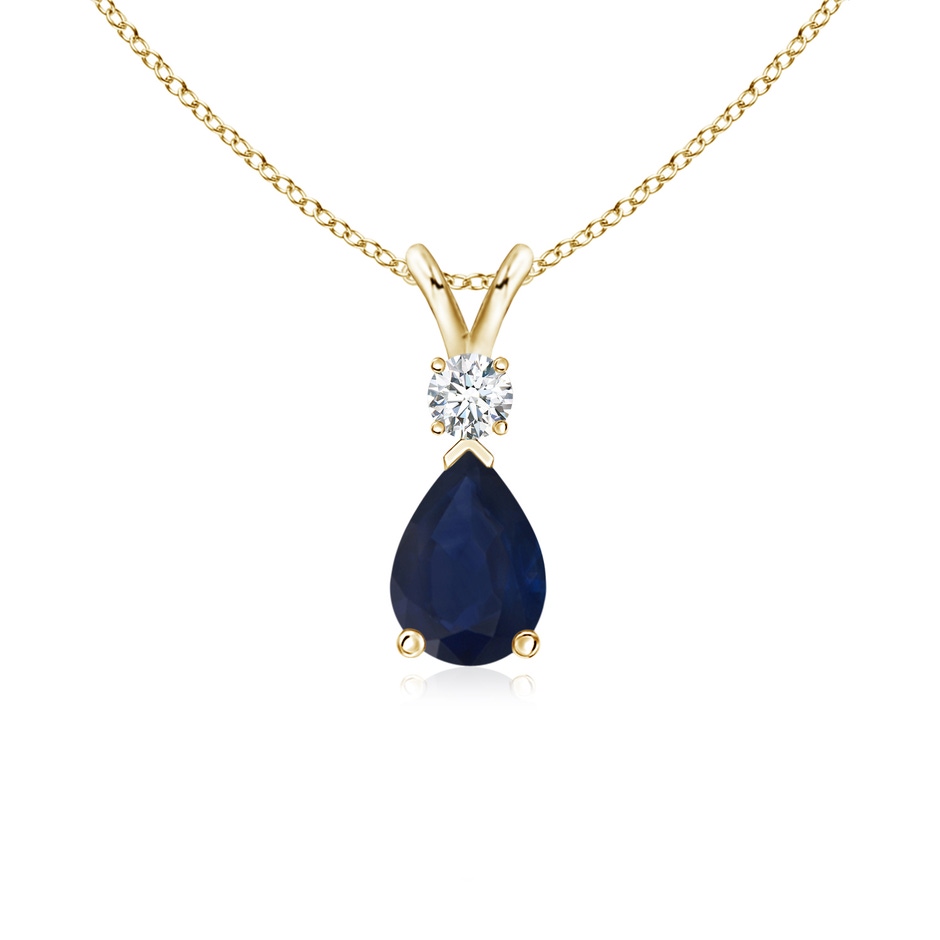 7x5mm A Blue Sapphire Teardrop Pendant with Diamond in 18K Yellow Gold 